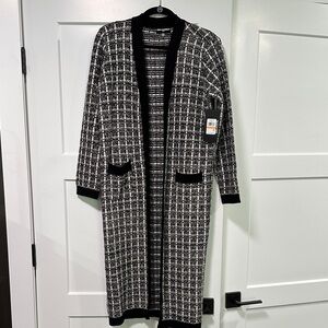 Karl Lagerfeld Elegant Black and White with a metallic pinstripe Cardigan NWT